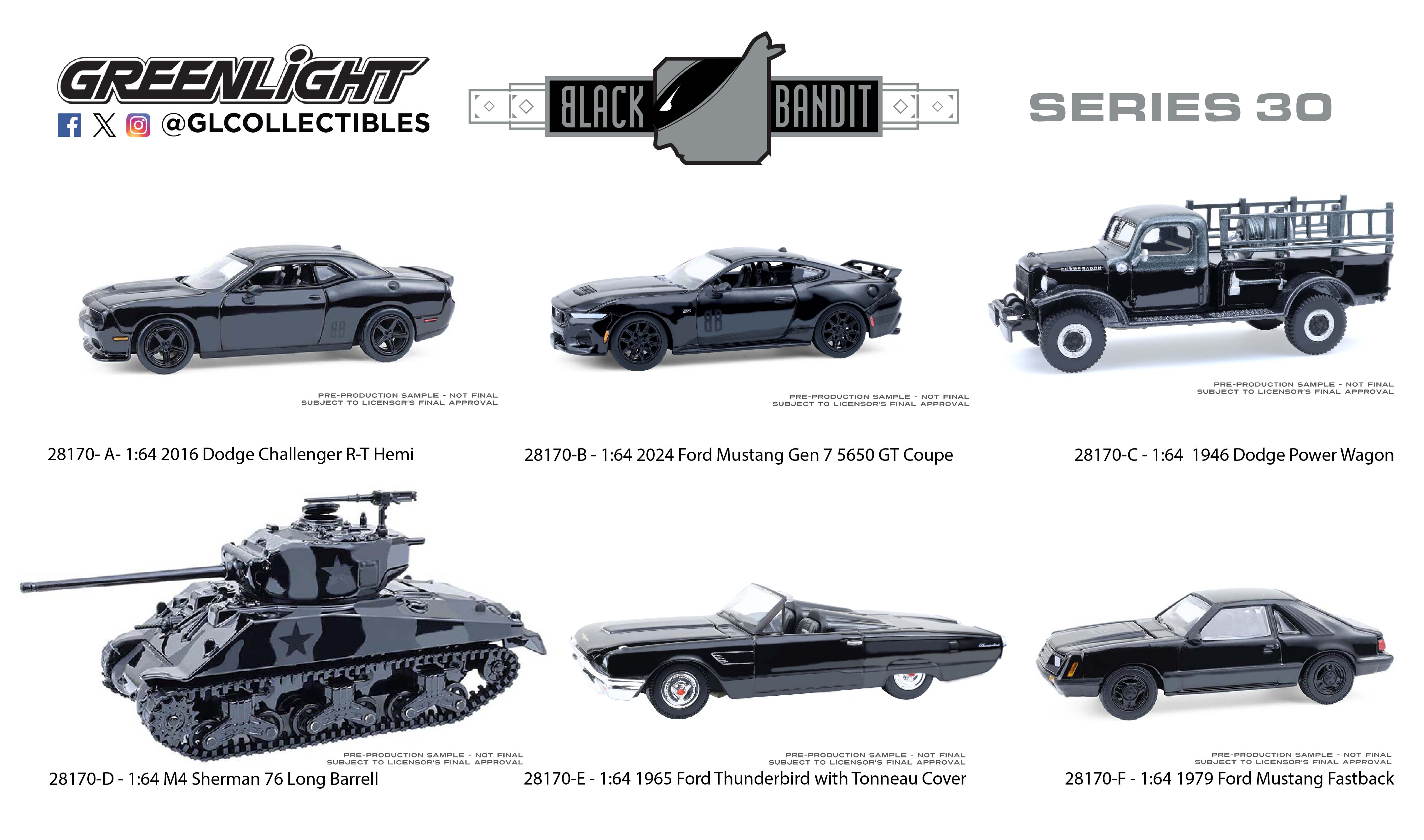 GreenLight - 2025 Black Bandit Series 30 - Complete Set of 6 - 1:64 scale